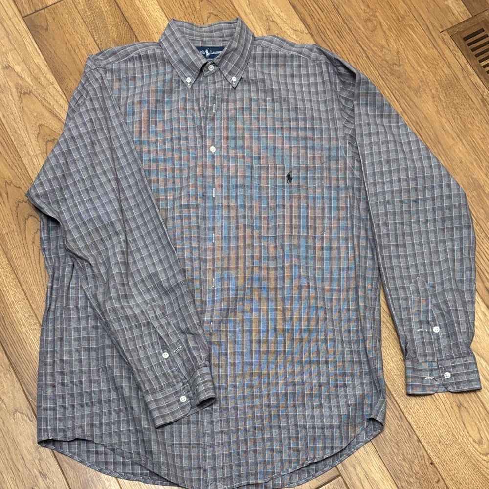 Polo by Ralph Lauren Men's Black and Gray Plaid Shirt